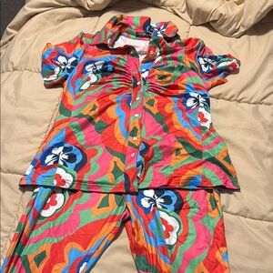 Colorful Floral Button-Up Shirt and Pants Set